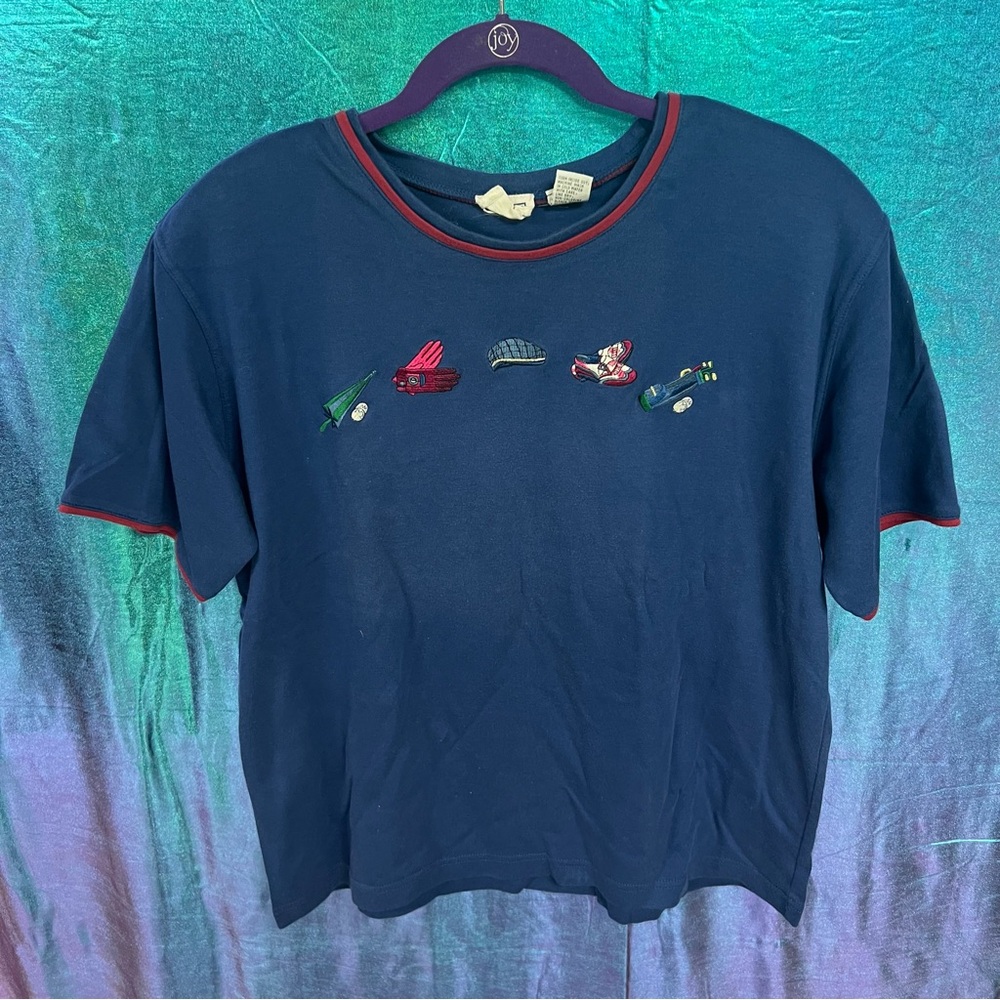 Line-Up for Sport vintage blue and red cozy cotton embroidered golf t-shirt